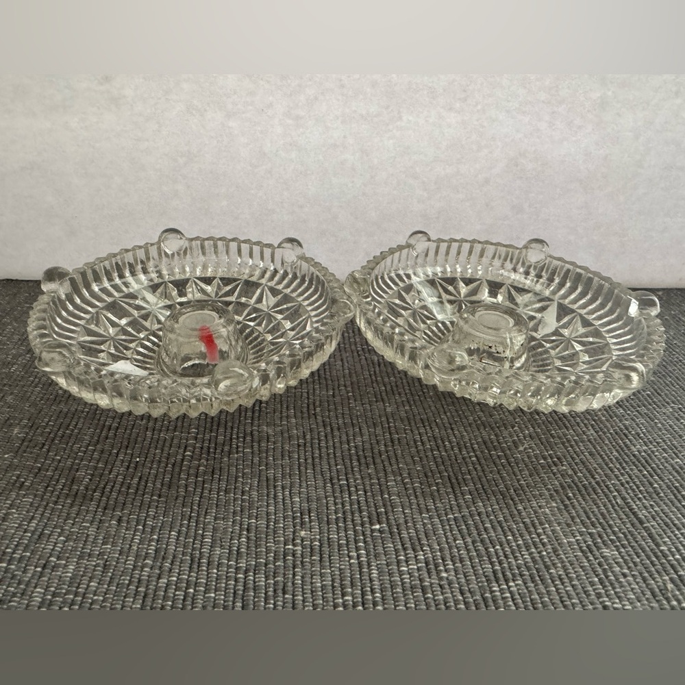 Anchor Hocking Stars and Bars Clear Glass Candlestick Footed Holders